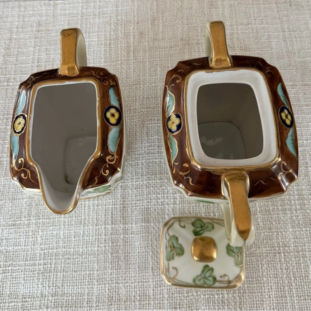 Antique Noritake Hand-Painted Creamer and Sugar Bowl w/Top Set